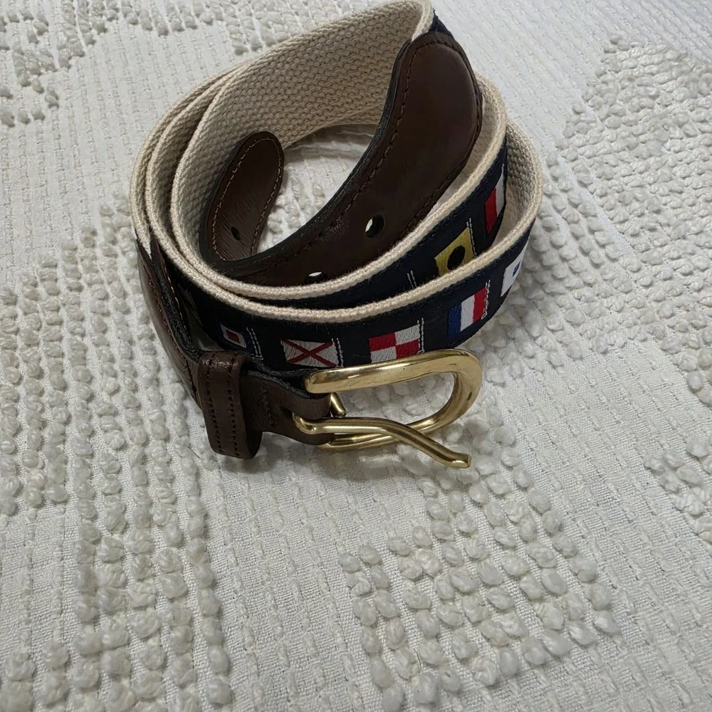 Mens Leather Canvas Sailing Nautical Signal Flags Belt Preppy Size 40